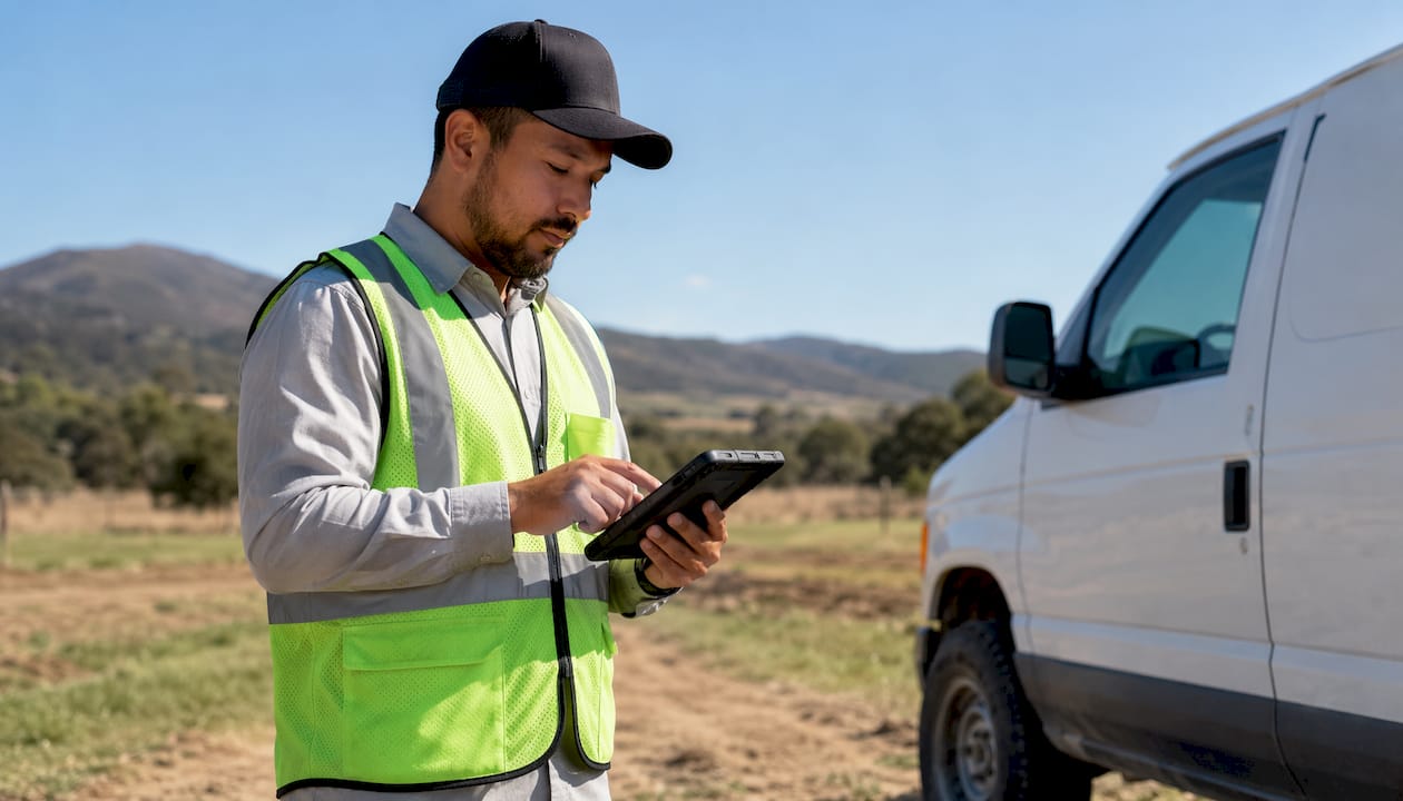 Field worker using workforce management app