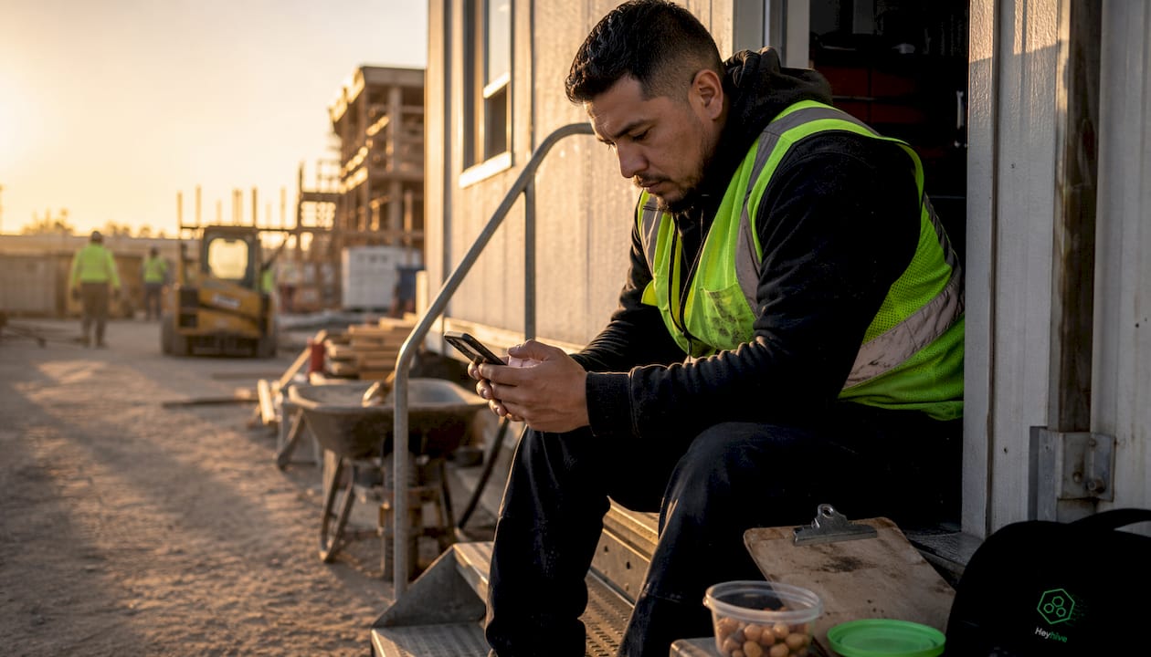 Hands using crew scheduling app on phone