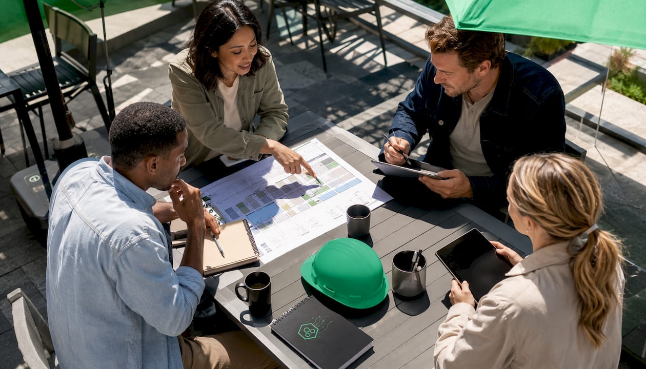 Construction crew scheduling team meeting