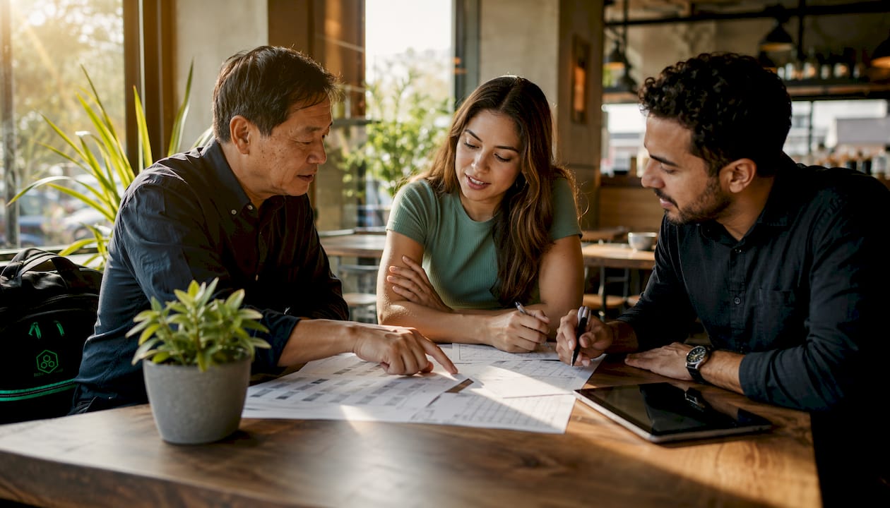 Team discussing shift scheduling at conference table