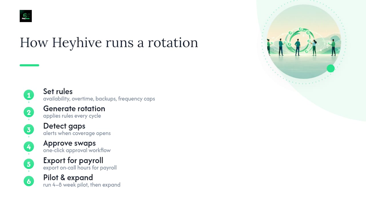 Heyhive makes your rotation run itself — overview diagram