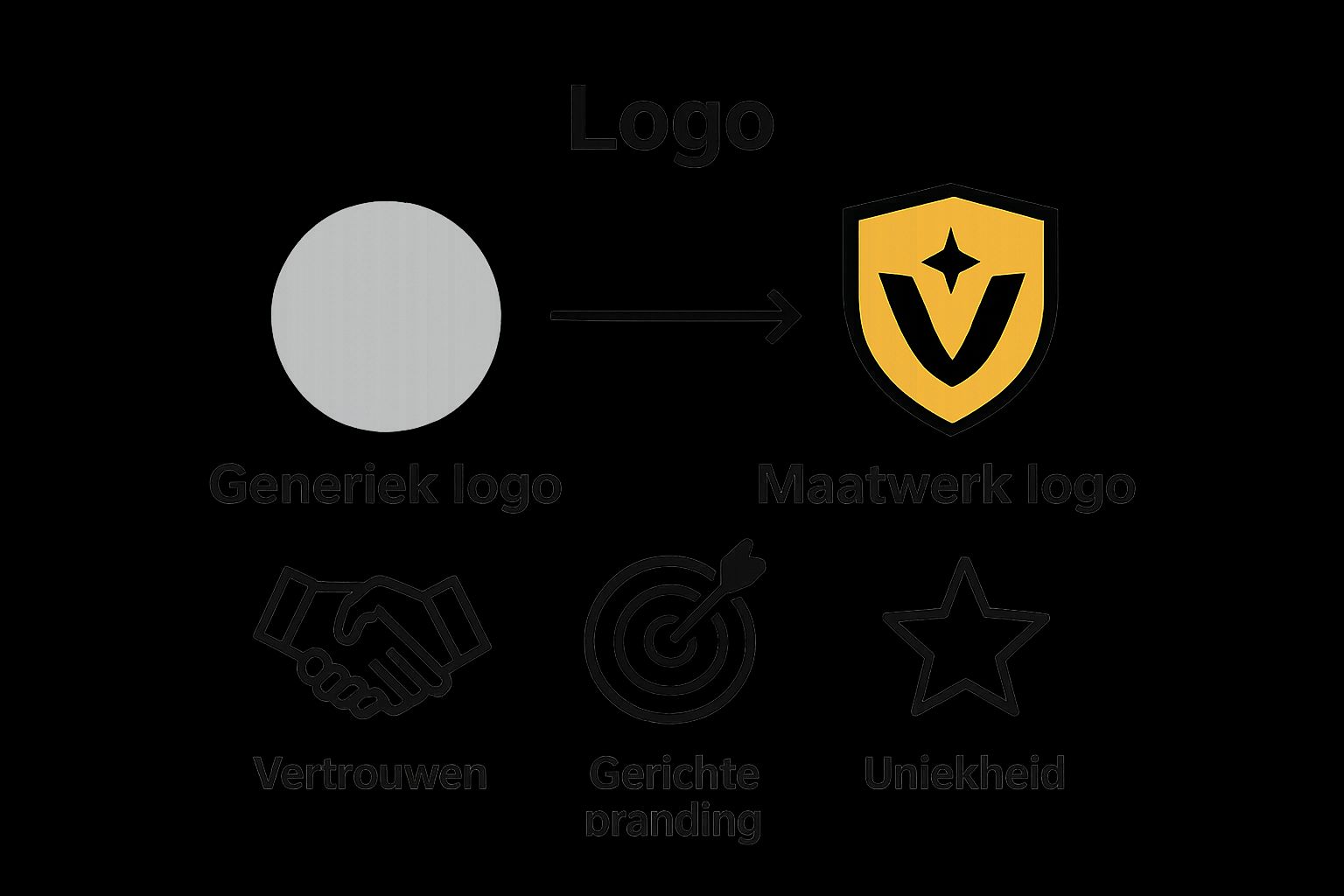 Vergelijking tussen generiek logo en maatwerk logo met drie belangrijkste voordelen