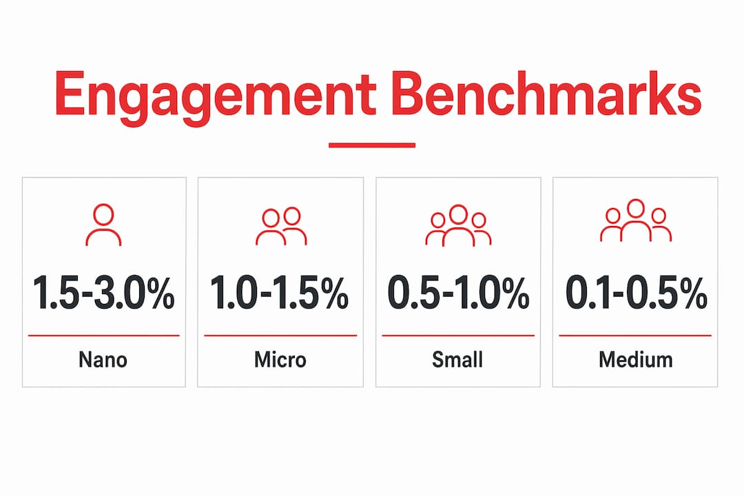 Infographic illustrating engagement rate benchmarks by follower tier