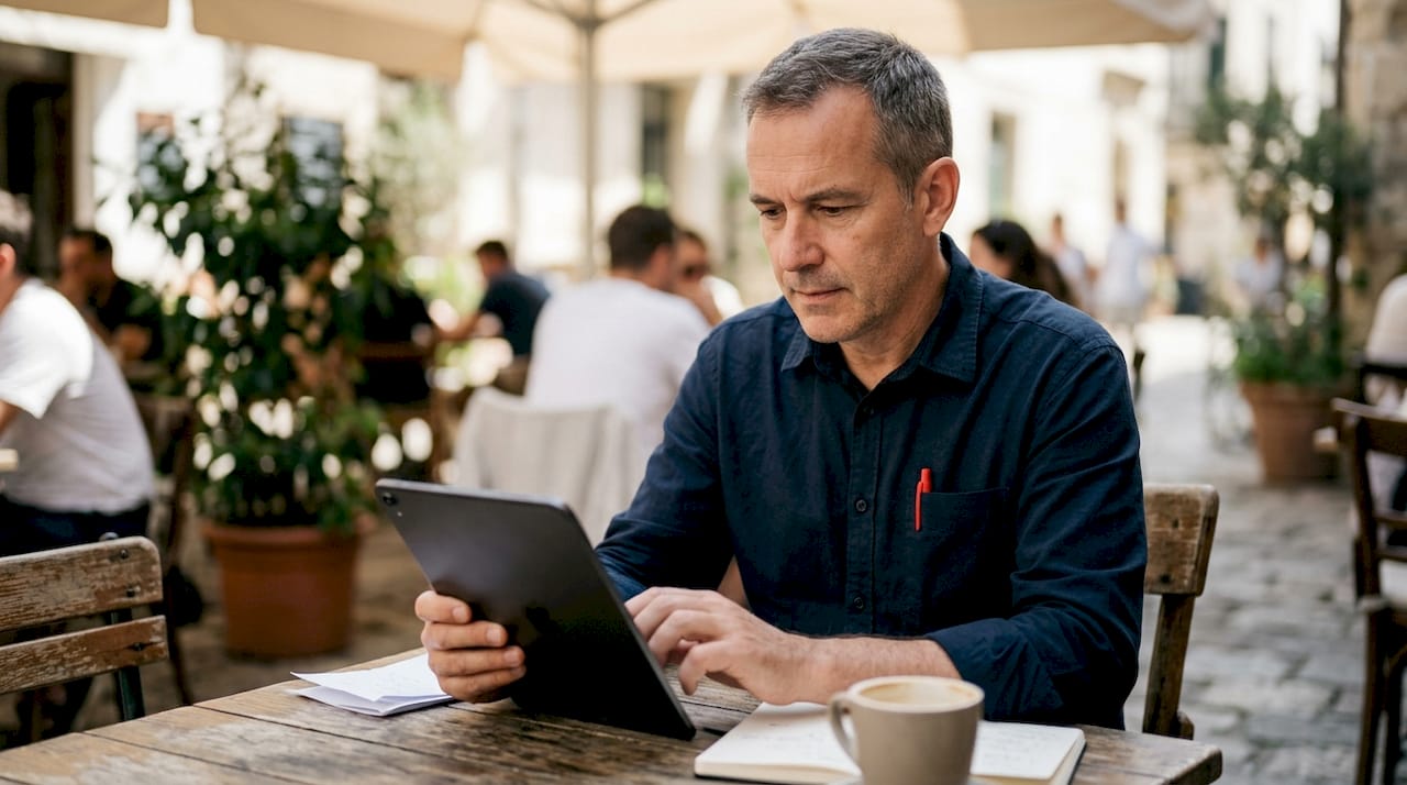 Marketer checking Twitter engagement on tablet