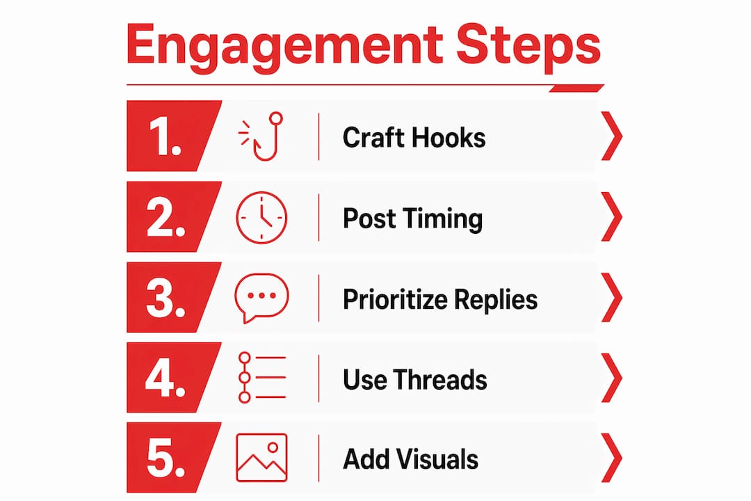 Infographic illustrating five key Twitter engagement steps