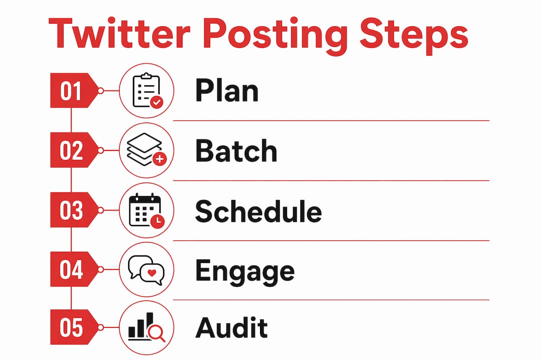 Infographic illustrating Twitter posting strategy steps