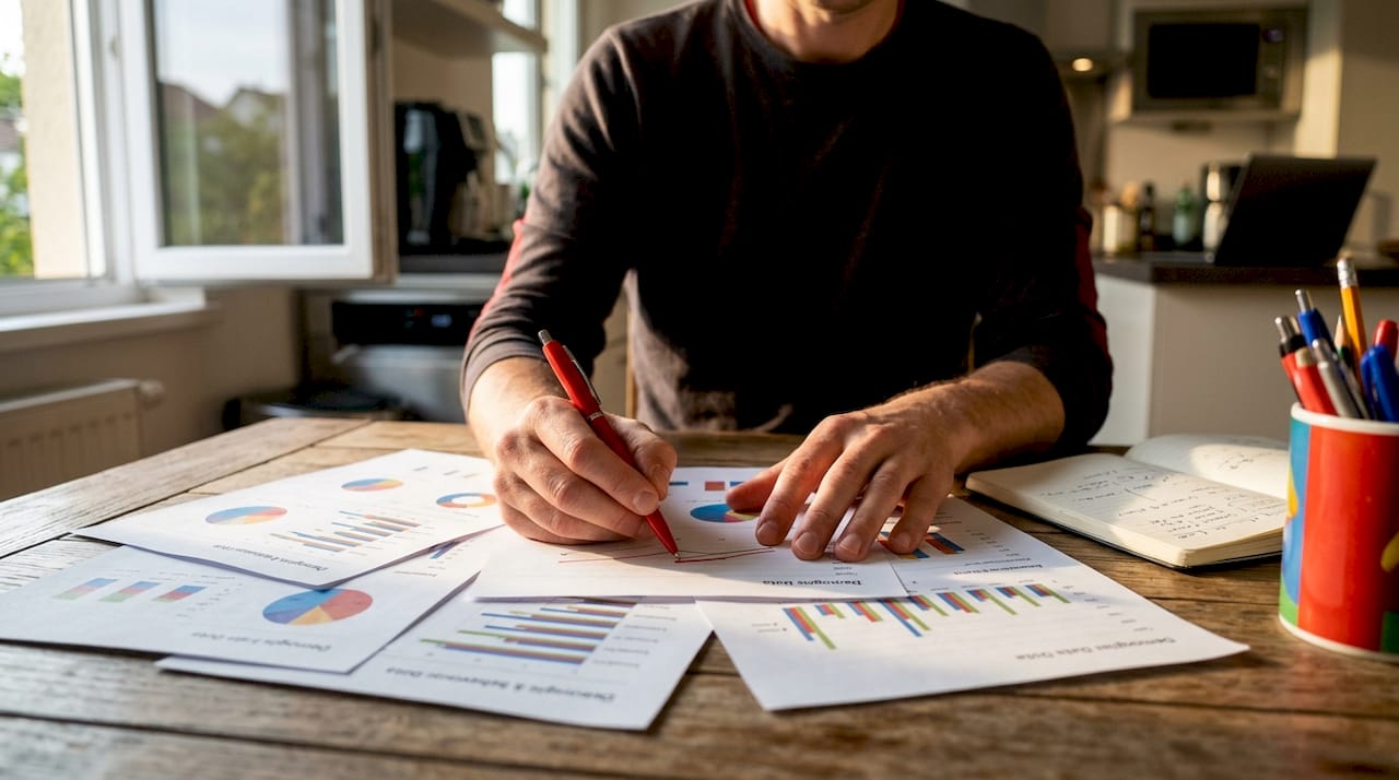 Hands annotating Twitter demographic data printouts