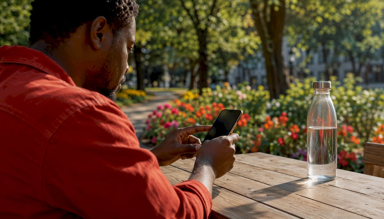 Close-up hands about to retweet on smartphone