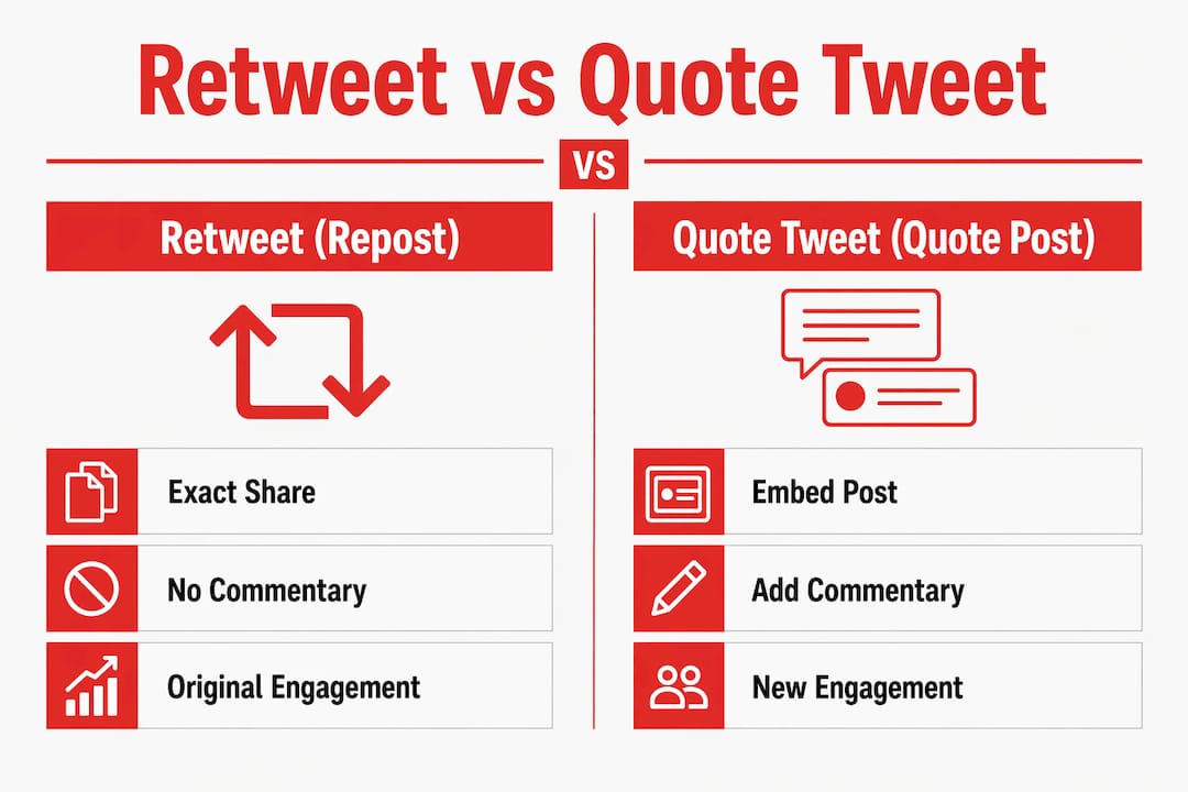 Infographic comparing retweet and quote tweet features