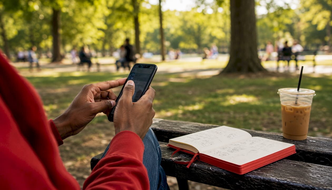 Hands holding smartphone checking Twitter app