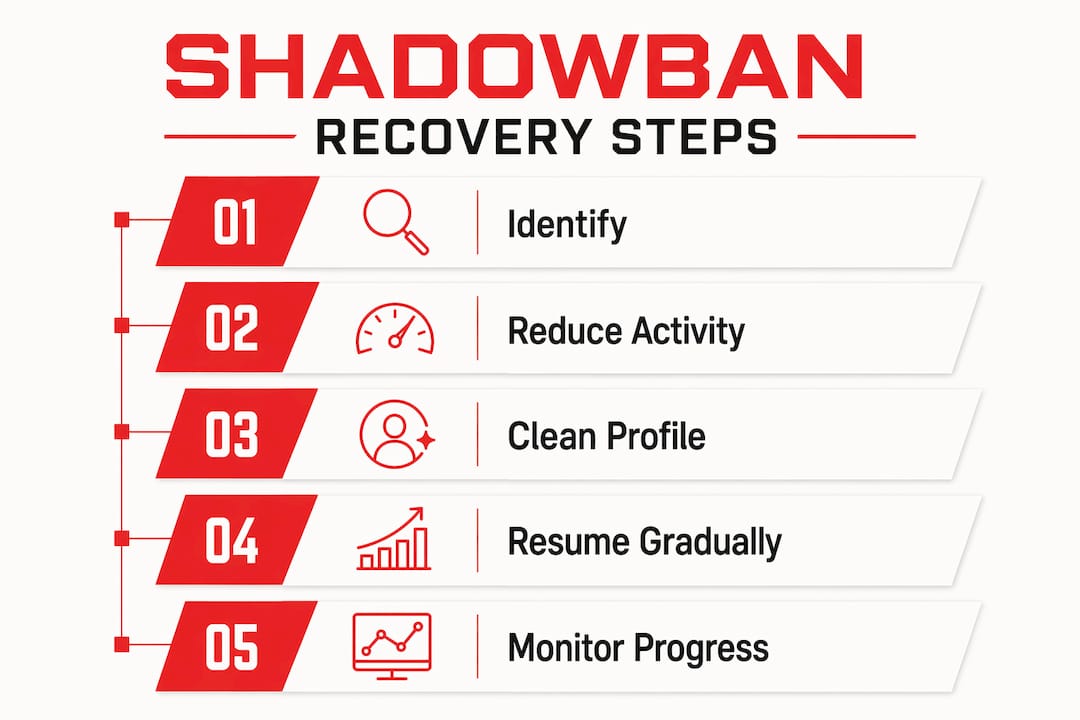 Infographic showing steps to recover from Twitter shadowban