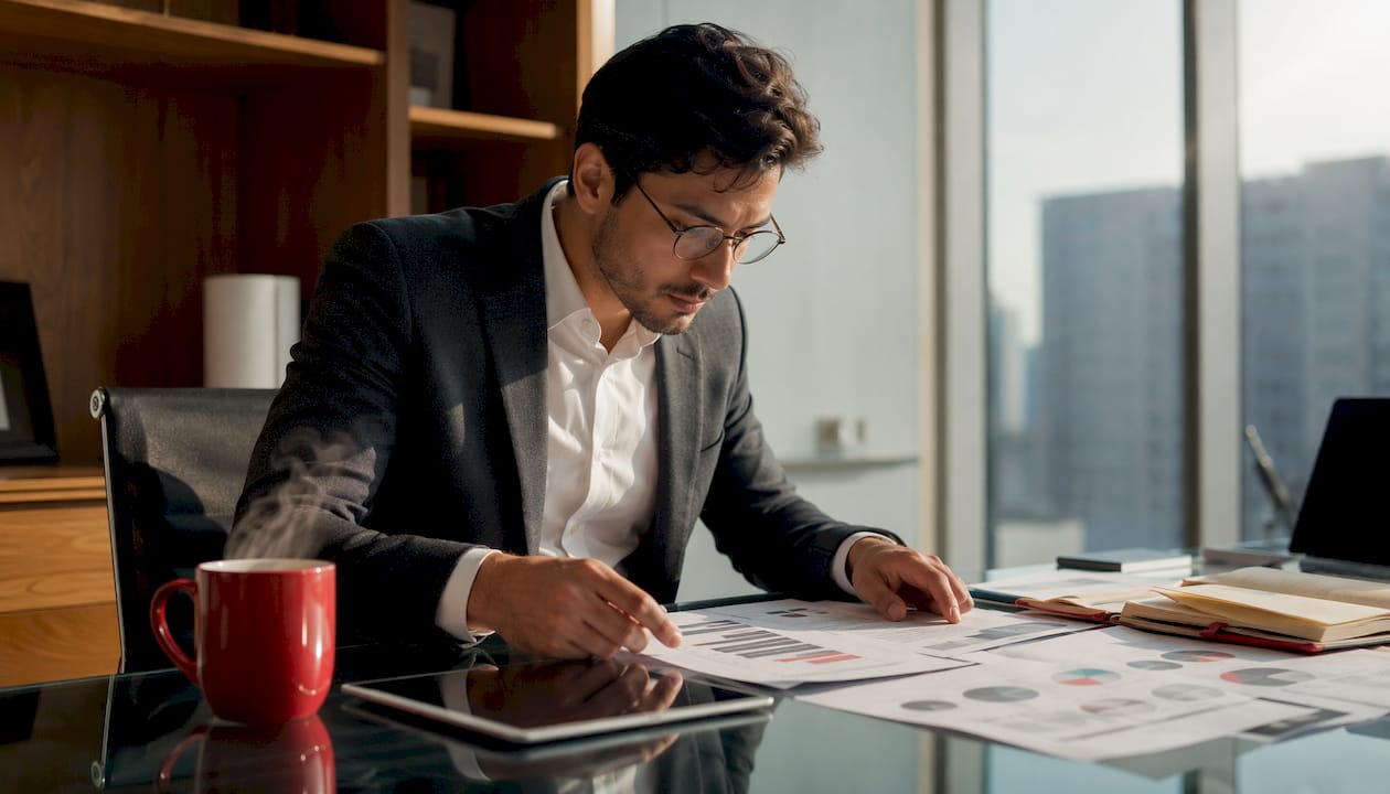 Marketing strategist reviewing startup agency reports