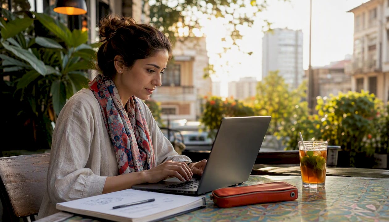 Social media analyst monitoring listening tools in office