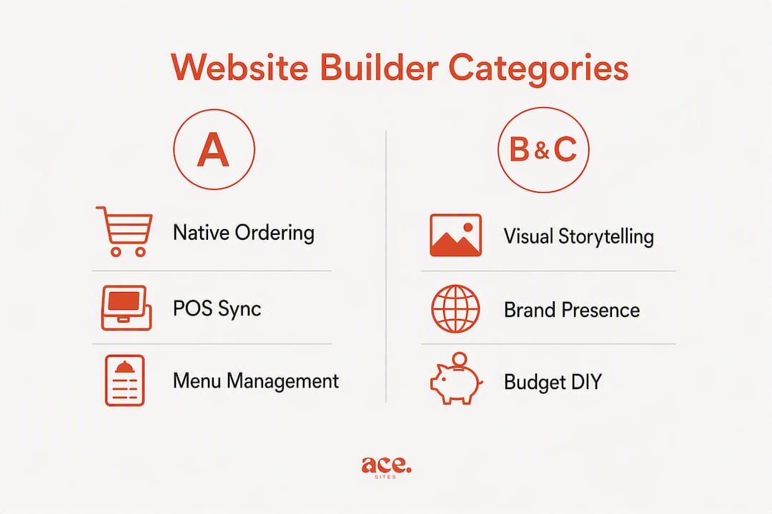 Infographic comparing restaurant website builder categories