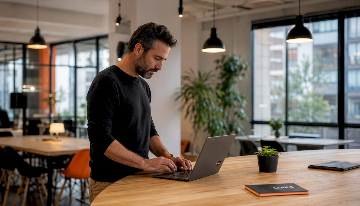 Un professionnel travaille sur un logiciel CRM dans les locaux d’une PME industrielle.