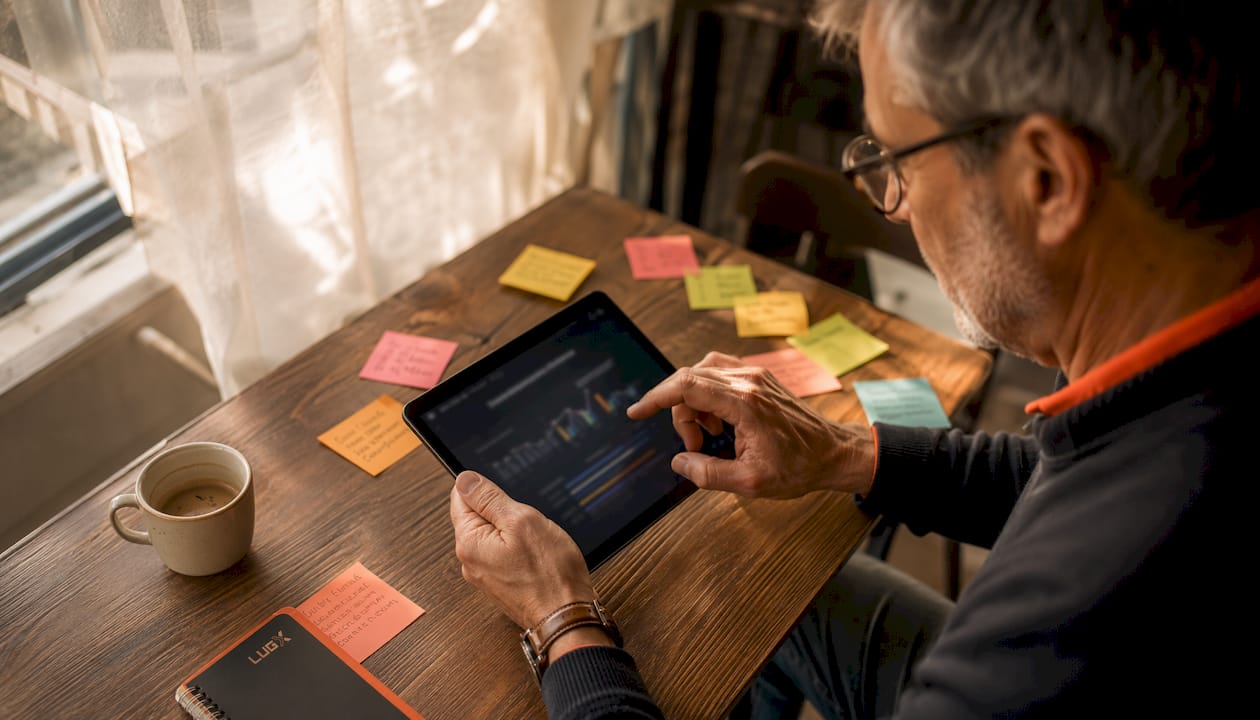 Un homme en train de signer un document électroniquement sur sa tablette