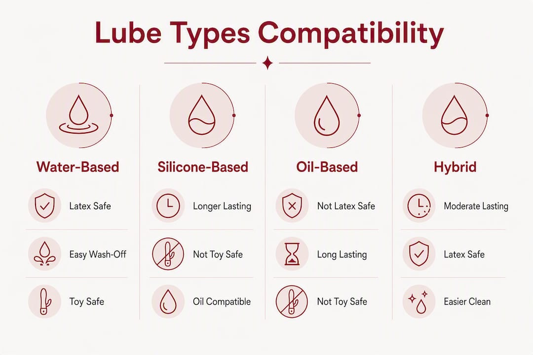 Infographic showing lubrication types and condom compatibility