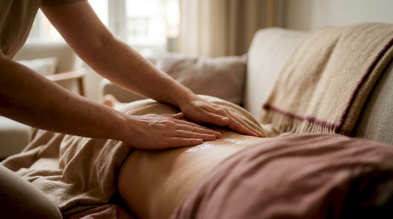 Partner hands applying lubricant for external prostate massage