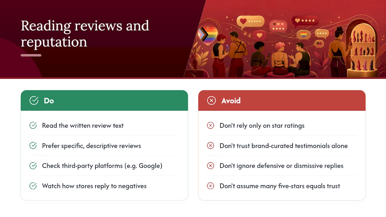 How to read reviews and reputation for these stores — overview diagram
