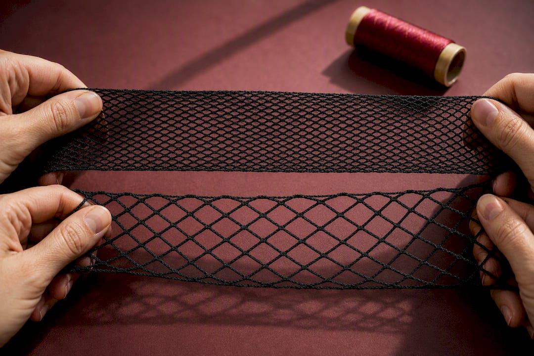 Fishnet knit structures shown under gentle stretch