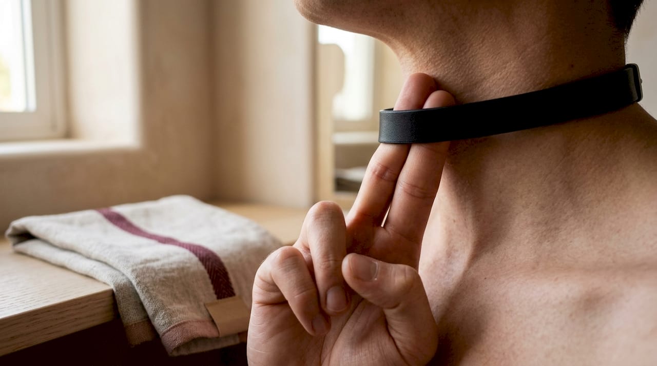Two fingers checking collar fit