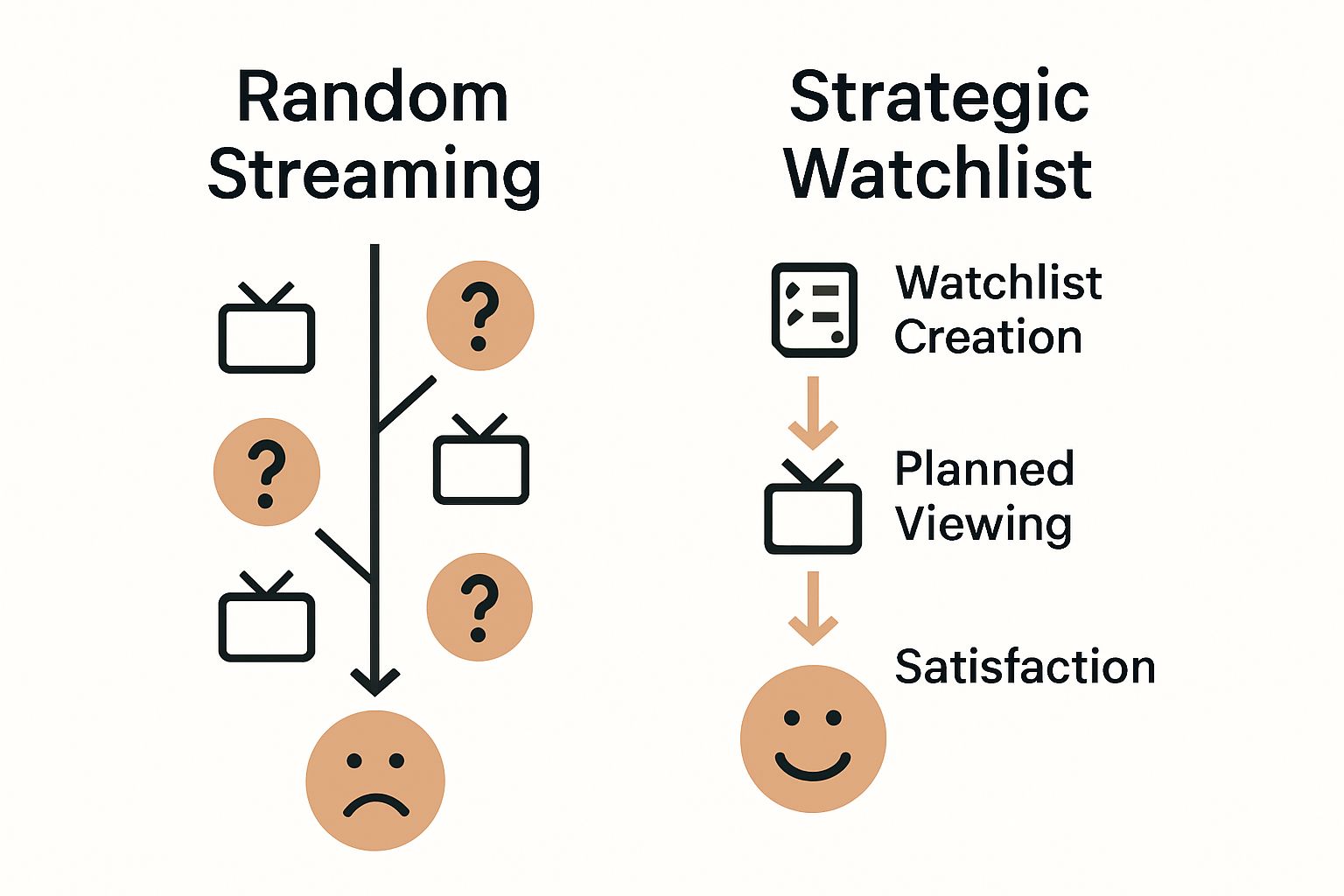 Infographic contrasting random streaming vs strategic watchlist