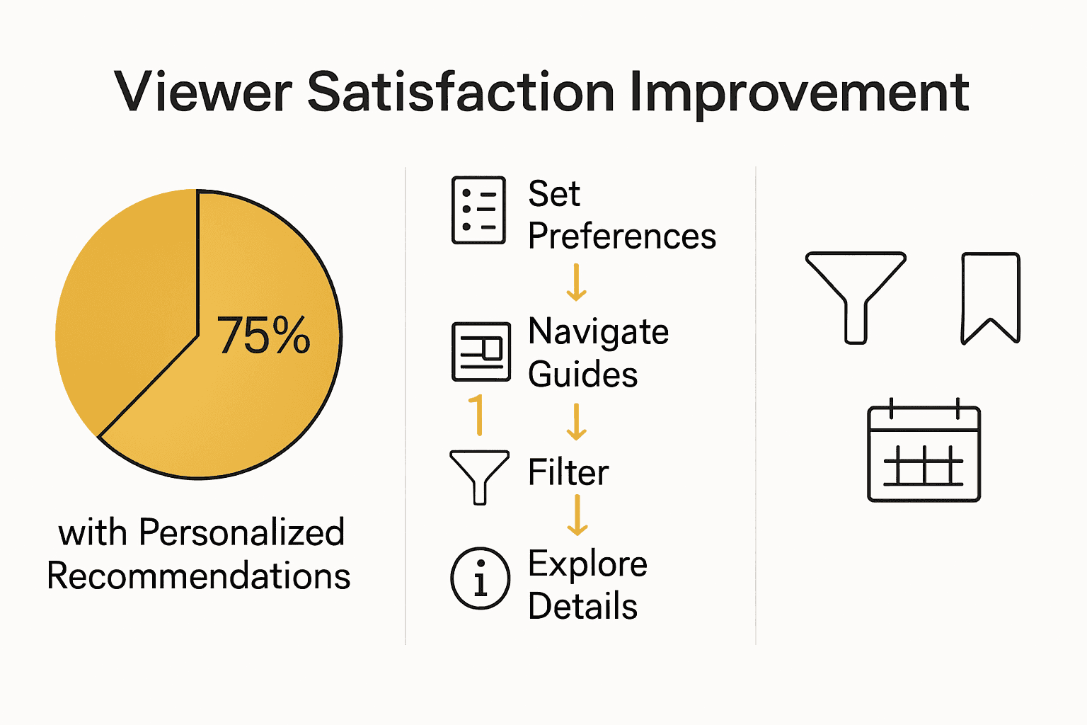 Infographic illustrating five steps to effortless TV planning with icons and flowchart arrows.