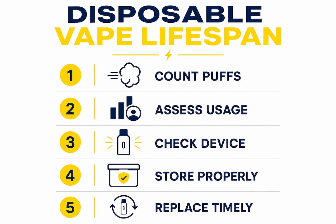 Infographic showing disposable vape lifespan steps