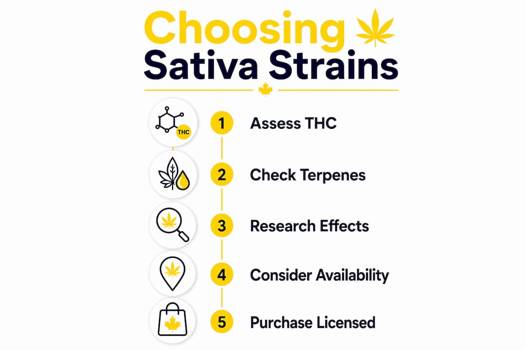 Infographic showing steps to choose sativa strains