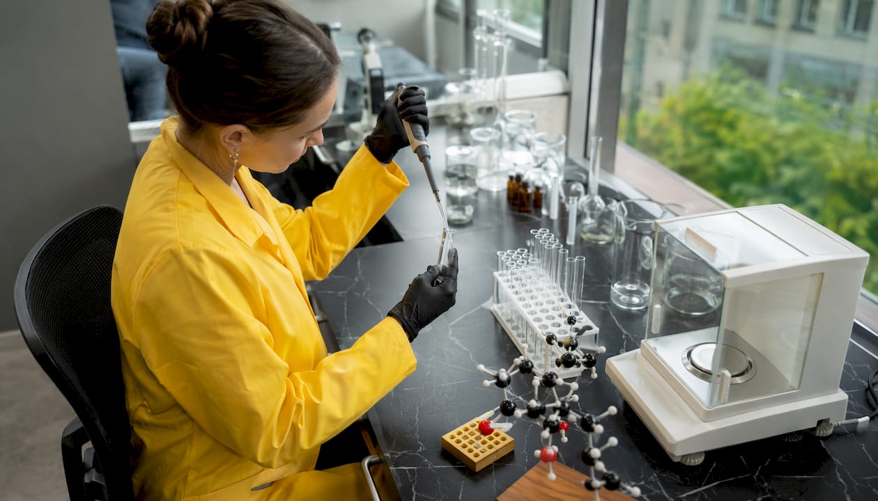 Scientist analyzing cannabinoids and terpenes in lab