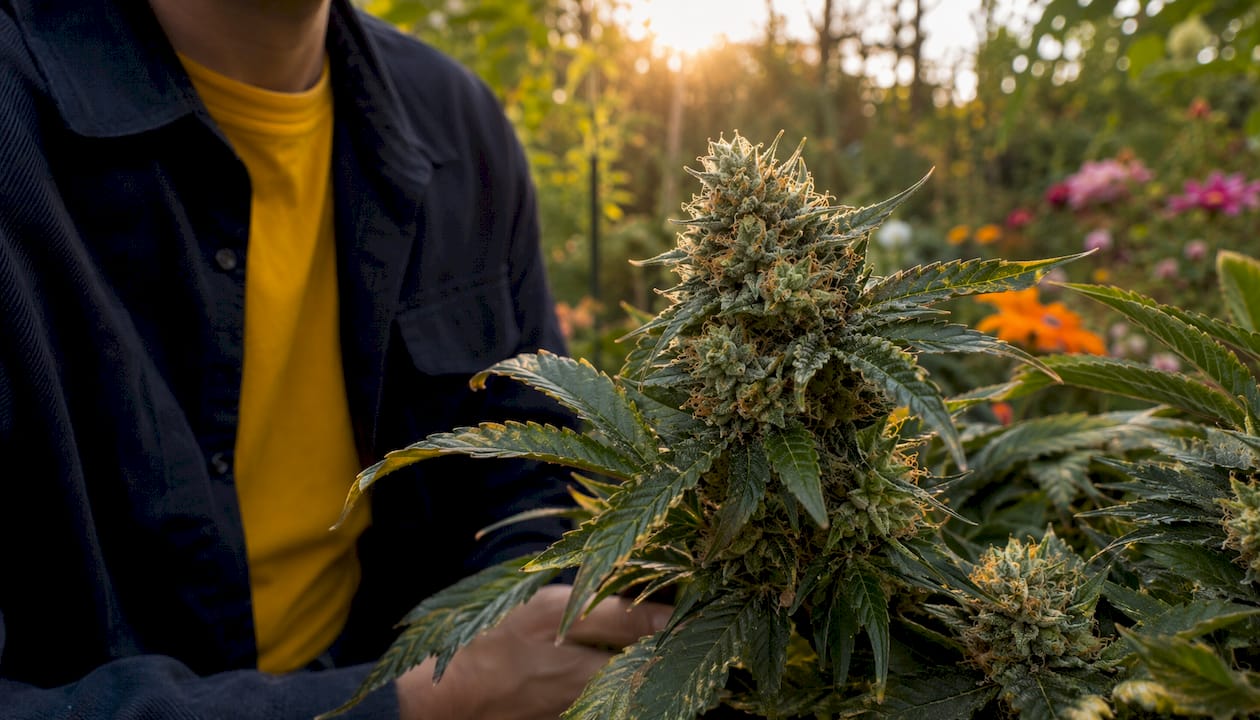 Close-up of cannabis bud rich in myrcene terpene