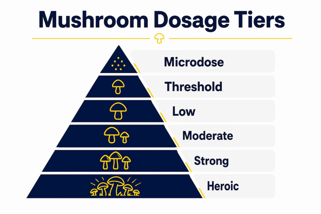 Infographic illustrating mushroom dosage tiers