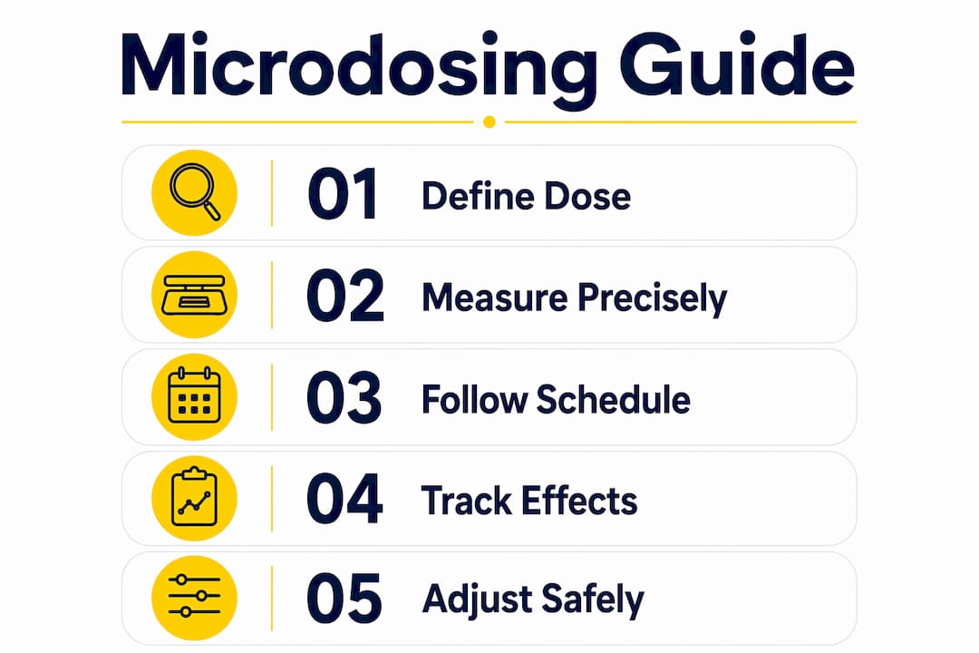 Infographic showing microdosing guide steps with key points