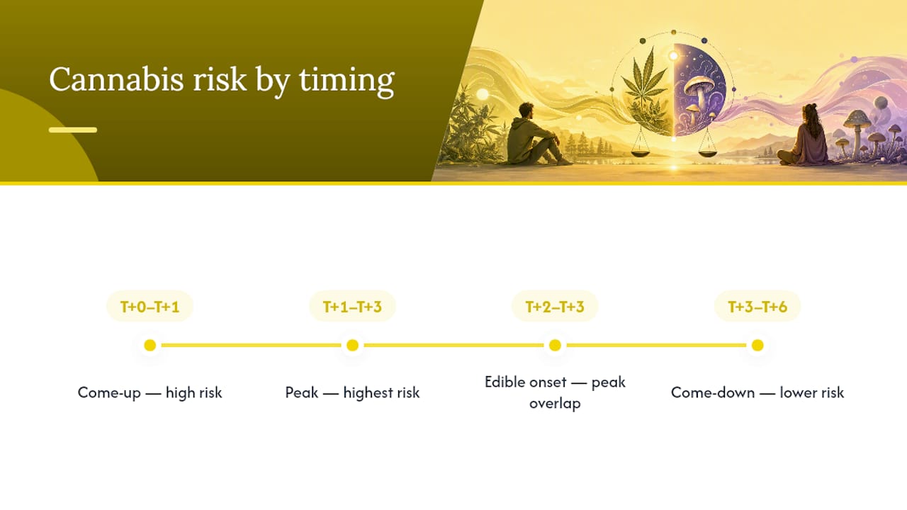 Timeline diagram of psilocybin experience and cannabis risk
