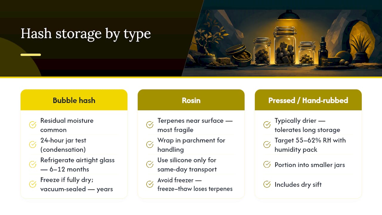 How Should You Store Bubble Hash, Rosin, and Pressed Hash Differently? — overview diagram
