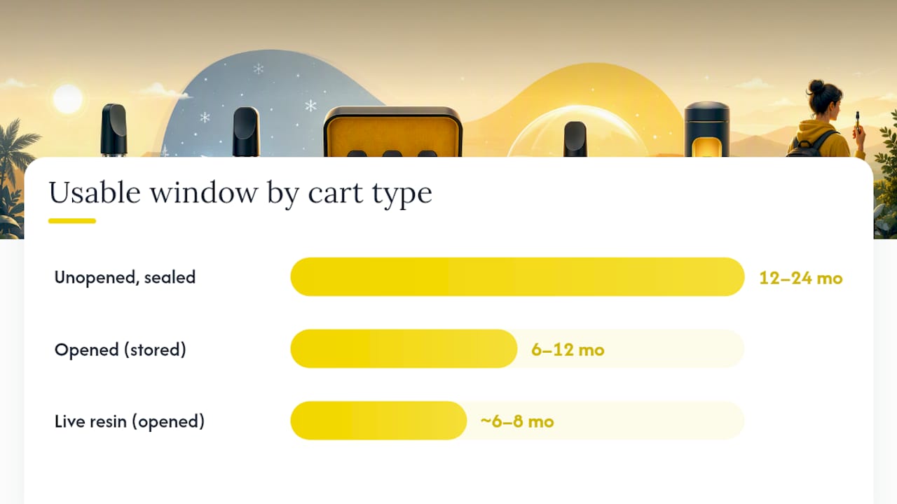 Chart of vape cartridge shelf life by storage condition