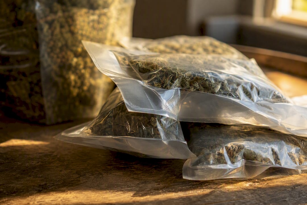 Vacuum sealed cannabis flower package close up