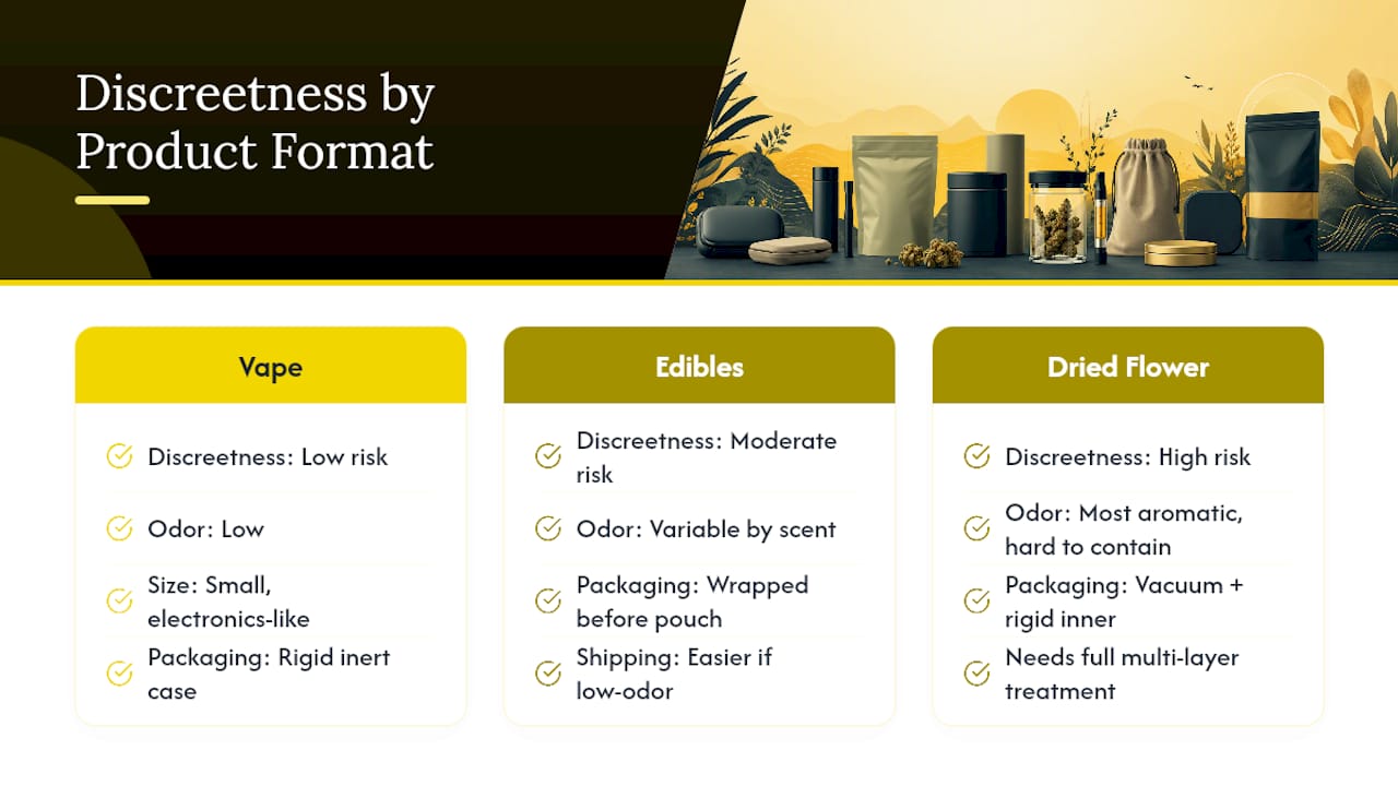 Comparison diagram of cannabis product discreetness