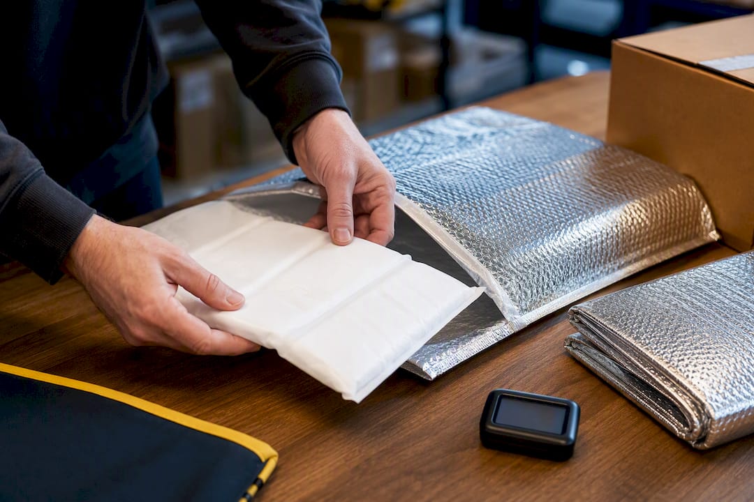 Cold pack beside insulated shipping mailer