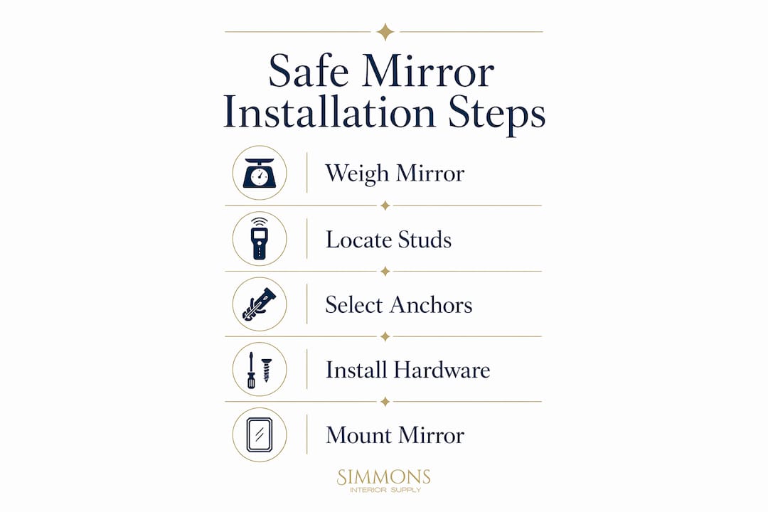 Infographic showing step-by-step guide to install large mirror safely
