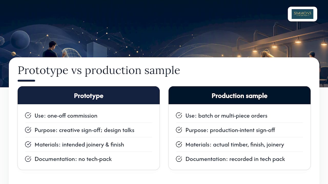 How Simmons Interior Supply treats prototype and production sample sign-off — overview diagram
