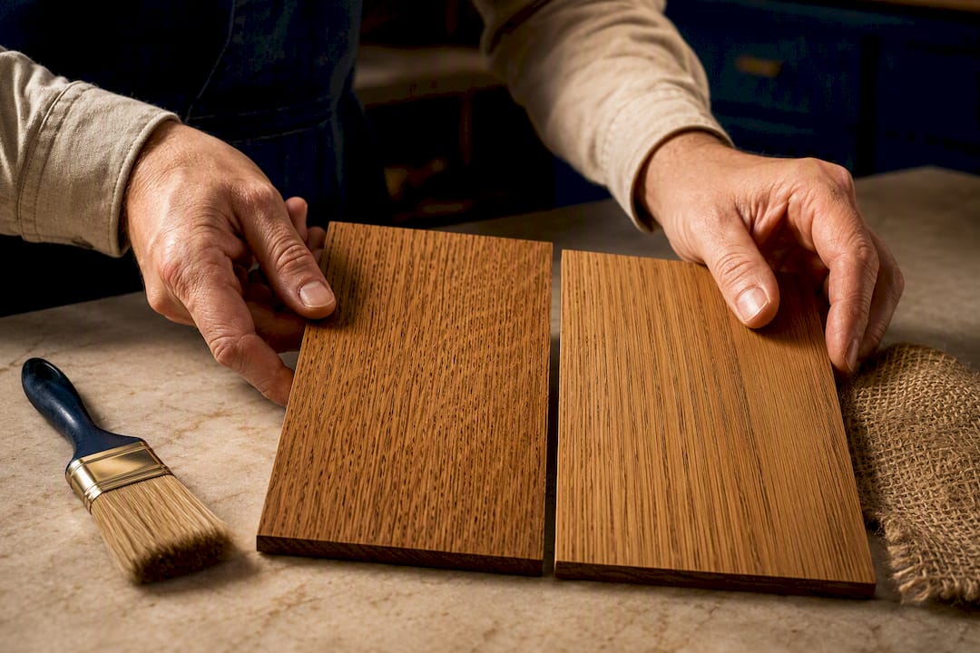 Quarter-sawn and flat-sawn grain samples