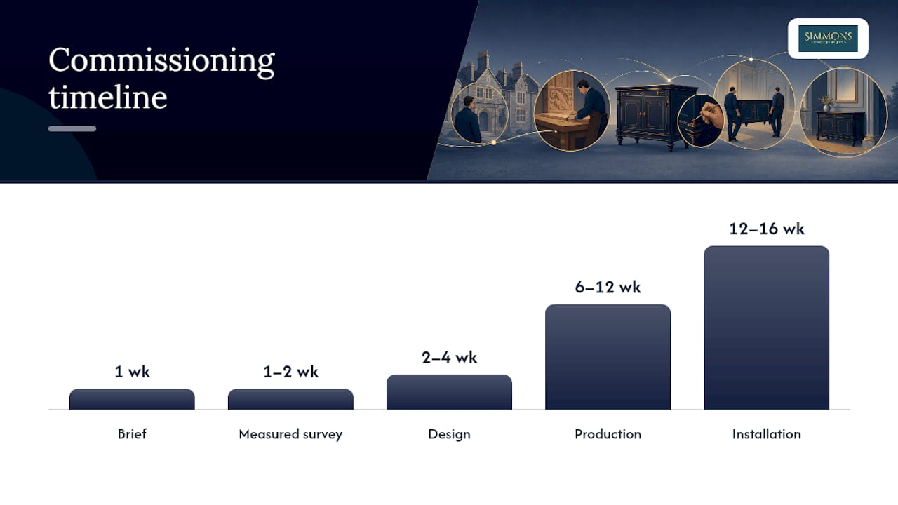 Commissioning bespoke pieces for a listed building: process, timing and costs — overview diagram