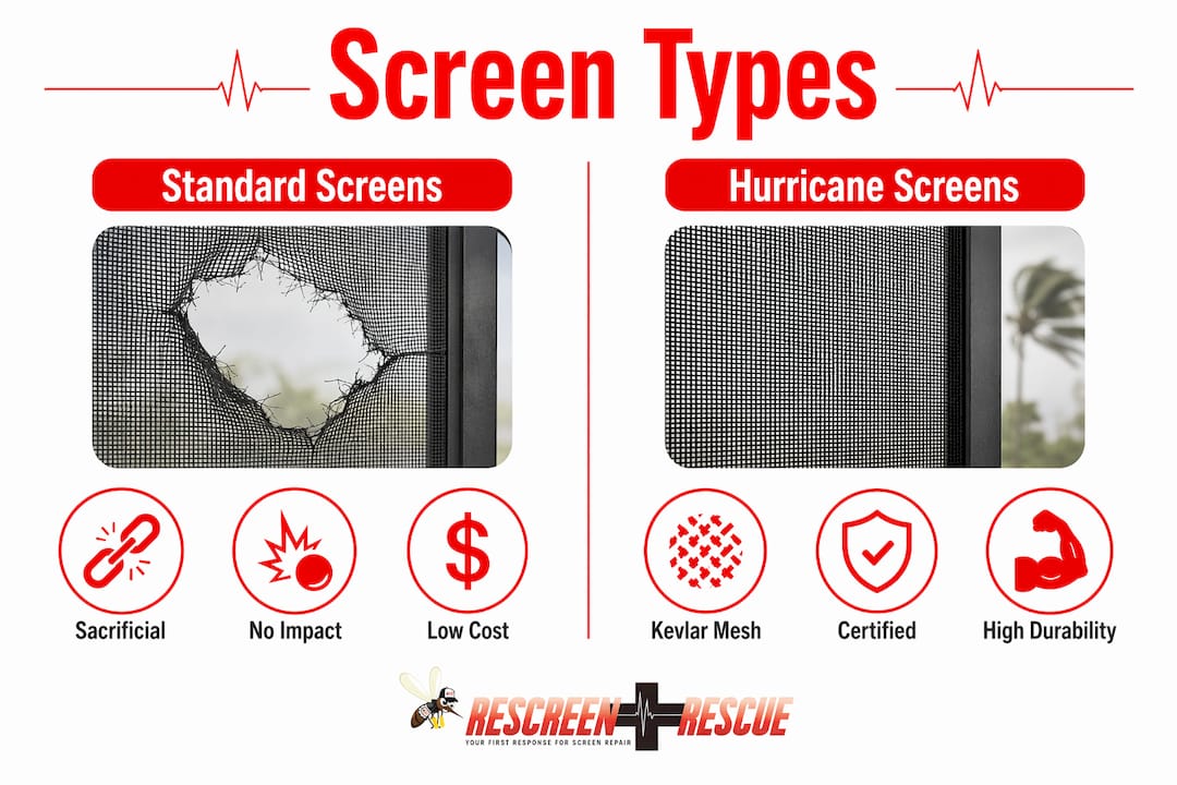 Infographic comparing standard vs hurricane screens