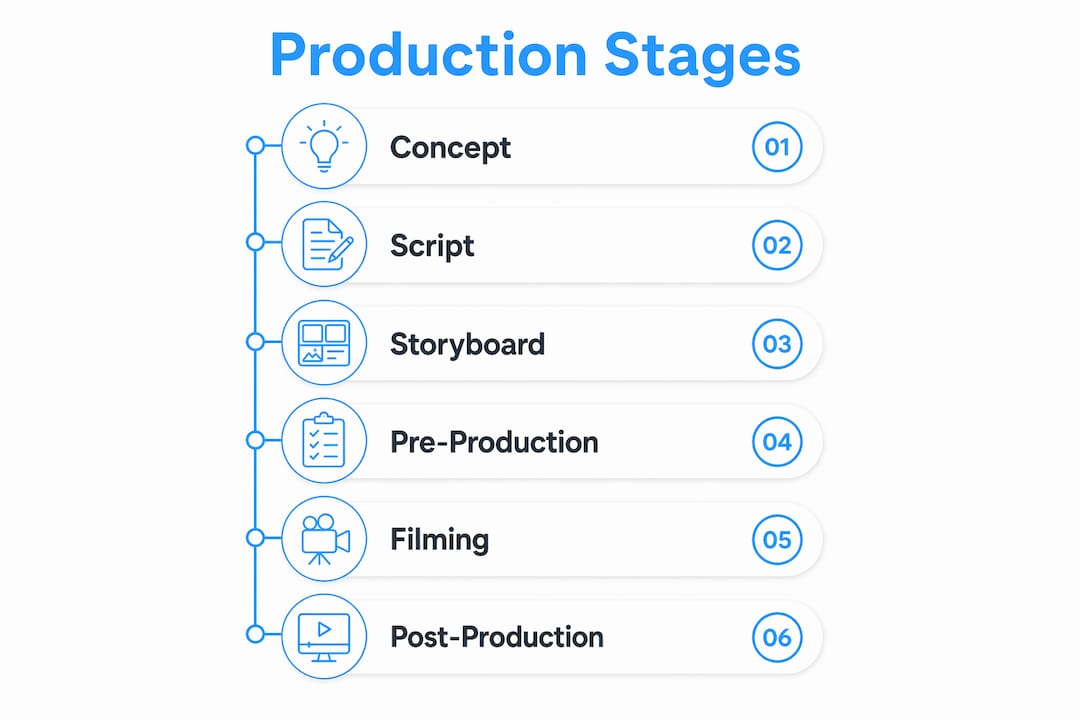 Infographic showing key stages of tv commercial production