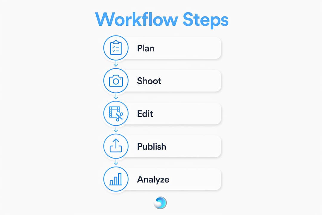 Infographic showing social media video production workflow steps