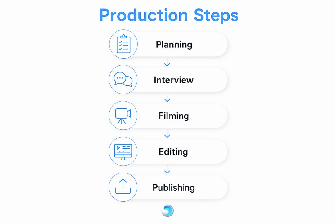 Infographic showing testimonial video production steps