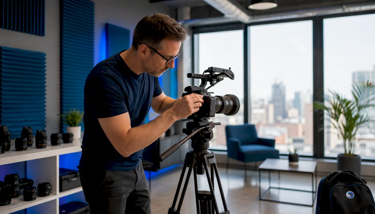 Director setting up camera gear