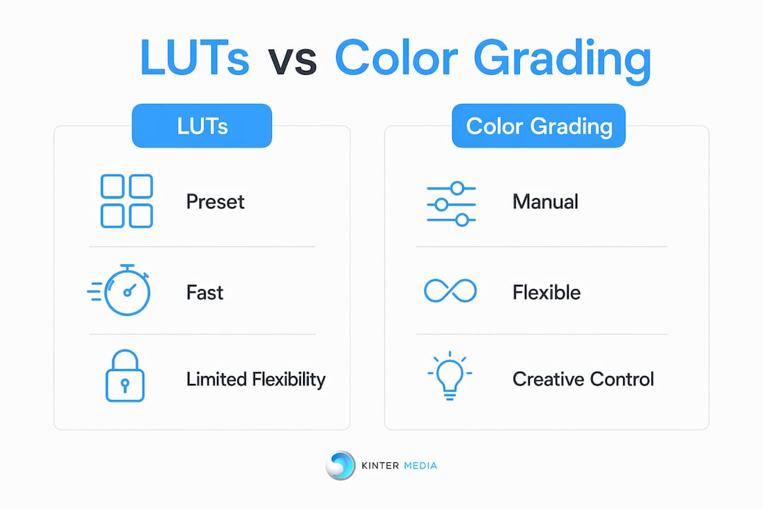 Infographic comparing LUTs and color grading