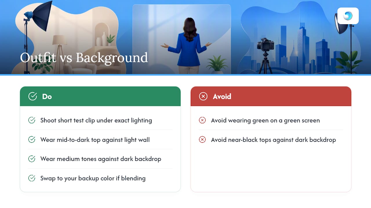 Diagram illustrating how wardrobe color can contrast with light and dark video backgrounds